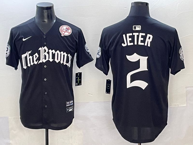 Men 2025 New York Yankees #2 Jeter Black Five generations Joint Name Nike MLB Jersey style 5